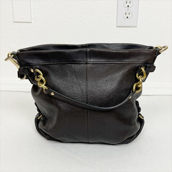 Coach Large Brooke Pebbled Leather Shoulder Hobo Bag Brown Black - Picture 11 of 11